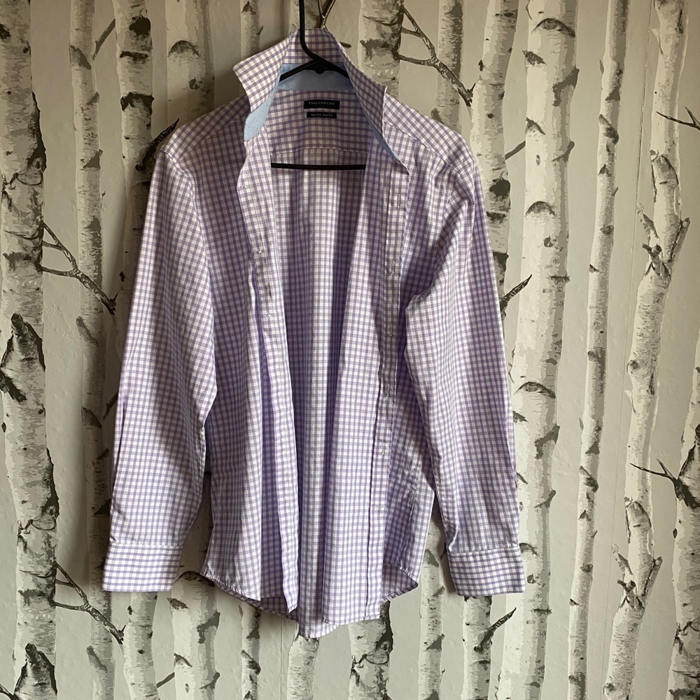 White and purple dress shirt .
